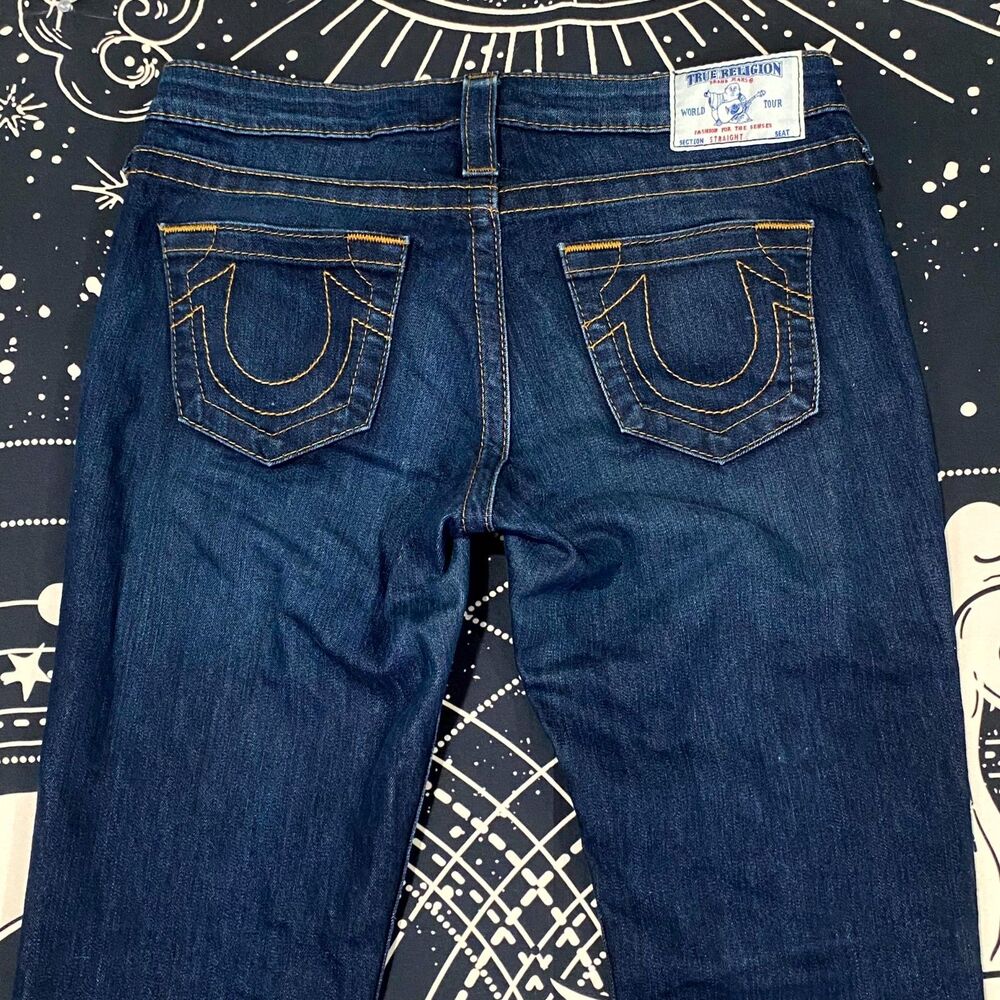 True Religion Jeans Women's 28x32 Blue Cotton Denim Bootcut Stretch Faded Travel